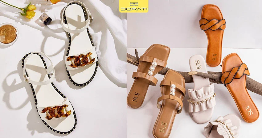 صندل چرم با ترکیب بافت یا متریال کنفی برای استایل بوهو