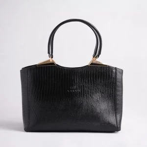 کیف دستی زنانه چرمی مشکی مدل یکتا با بند دوشی بلند