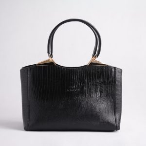 کیف دستی زنانه چرمی مشکی مدل یکتا با بند دوشی بلند