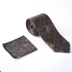 کراوات و پوشت جیبی دراتی رنگ مشکی و خردلی