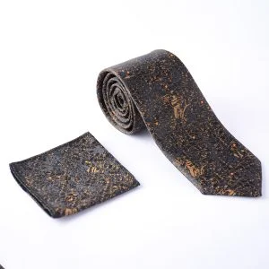 کراوات و پوشت جیبی دراتی رنگ مشکی و خردلی