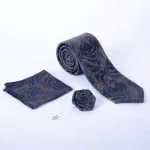 ست رزت و کراوات و پوشت جیبی دراتی با رنگ سورمه ای و خاکی