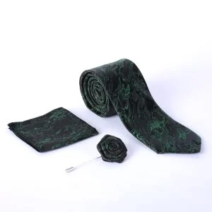 ست کراوات و پوشت و رزت سبز و مشکی دراتی