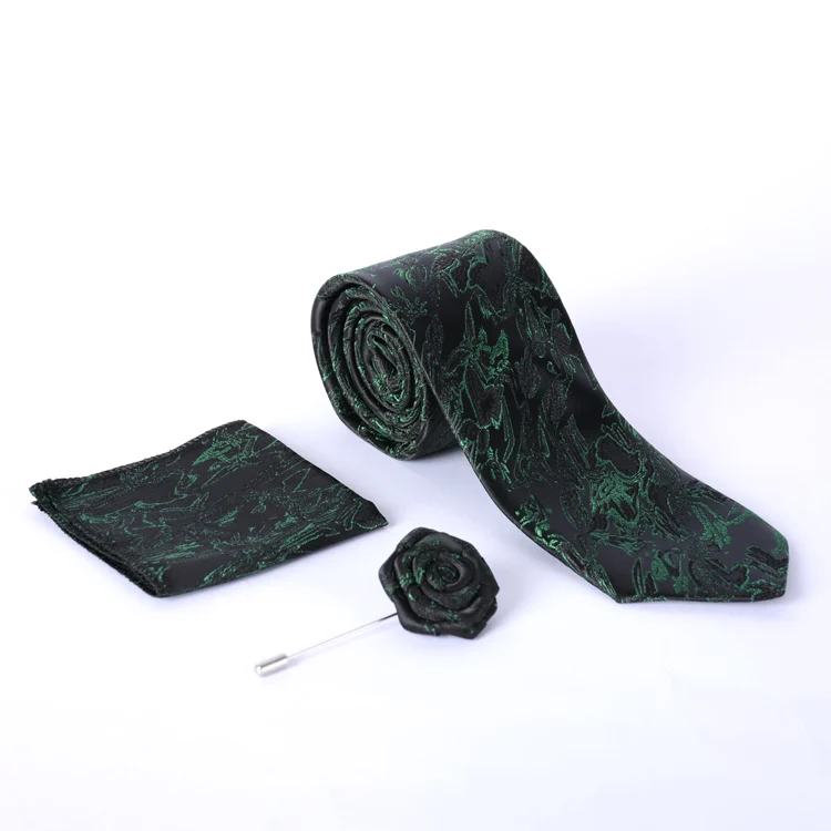 1273 ست کراوات و پوشت و رزت سبز و مشکی دراتی