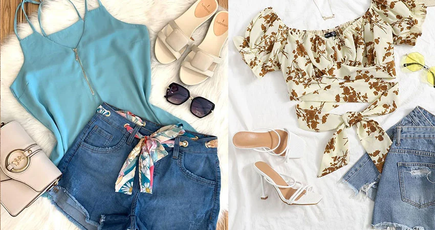 صندل اسپرت سفید + شلوارک جین + تیشرت گرافیکی