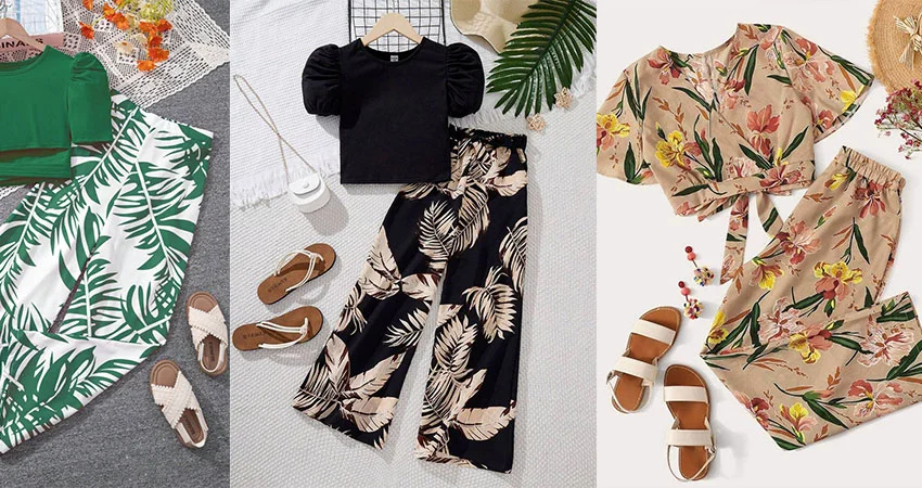 صندل بندی رنگی + شلوار پارچهای آزاد + تاپ