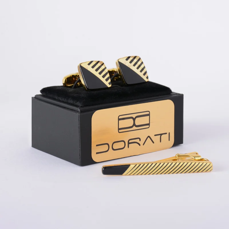 gireh-va-dokmeh-dorati-01 دکمه سر دست و گیره کراوات مشکی طلایی