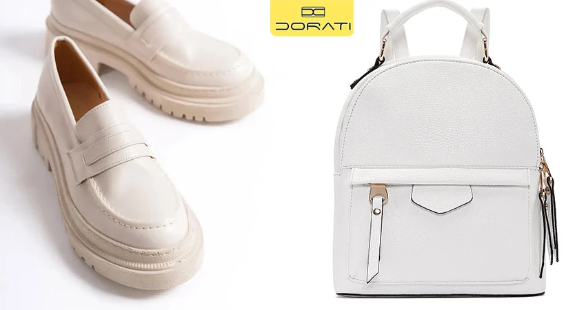 لوفر زنانه سفید + کیف دستی با جزئیات طلایی