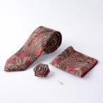 ست کراوات مردانه لوکس با طرح کلاسیک زرشکی و طلایی