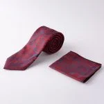 ست کراوات و پوشت جیبی قرمز و سورمه ای