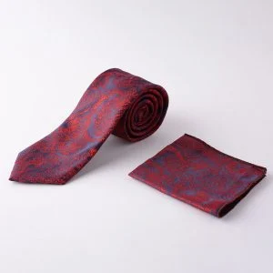 ست کراوات و پوشت جیبی قرمز و سورمه ای