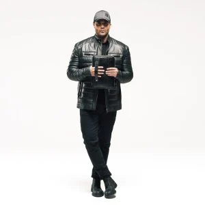 کاپشن چرم مردانه مشکی دراتی