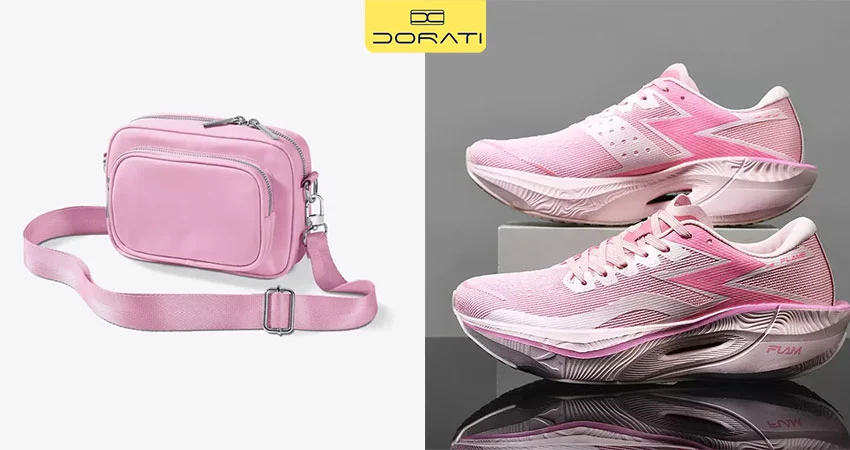 کفش اسنیکرز صورتی پاستلی + کیف کراسبادی همرنگ