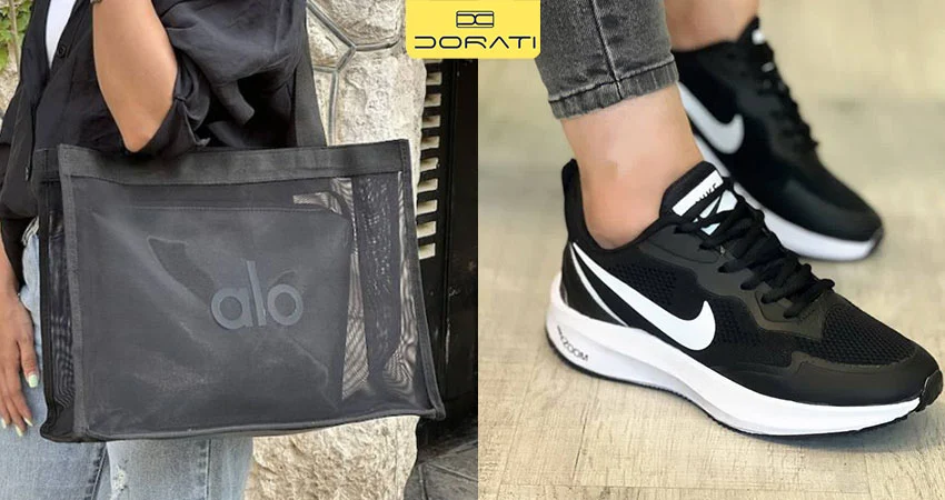 ورزشی مشکی + کیف نایلونی مقاوم برای سفر