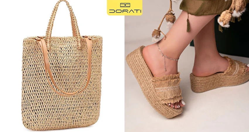 کفش لژدار کنفی + کیف رافیا (حصیری مدرن)