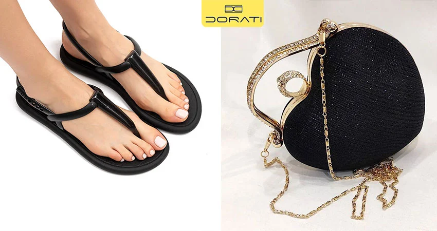 صندل مشکی براق + کلچ مشکی برای مهمانی