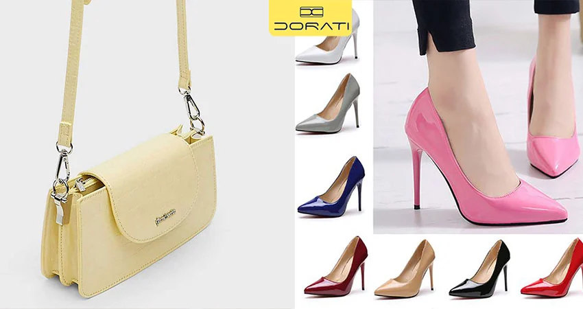 کفش پاشنهبلند رنگی + کیف دستی زرد لیمویی