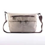 کیف ساتن چرم کرم و قهوه ای دو زیپ