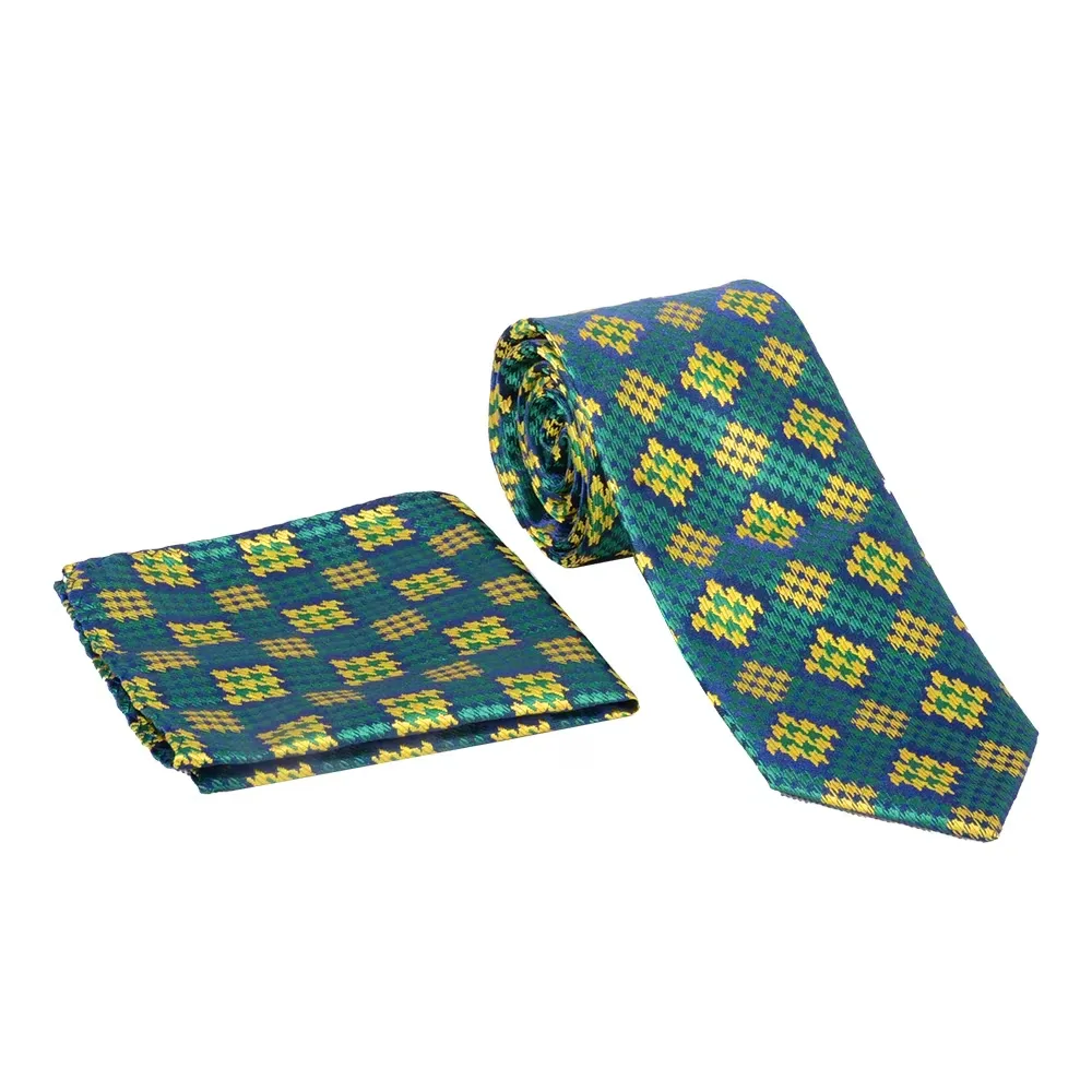 9810202 ست کراوات و پوشت دراتی سبز و زرد