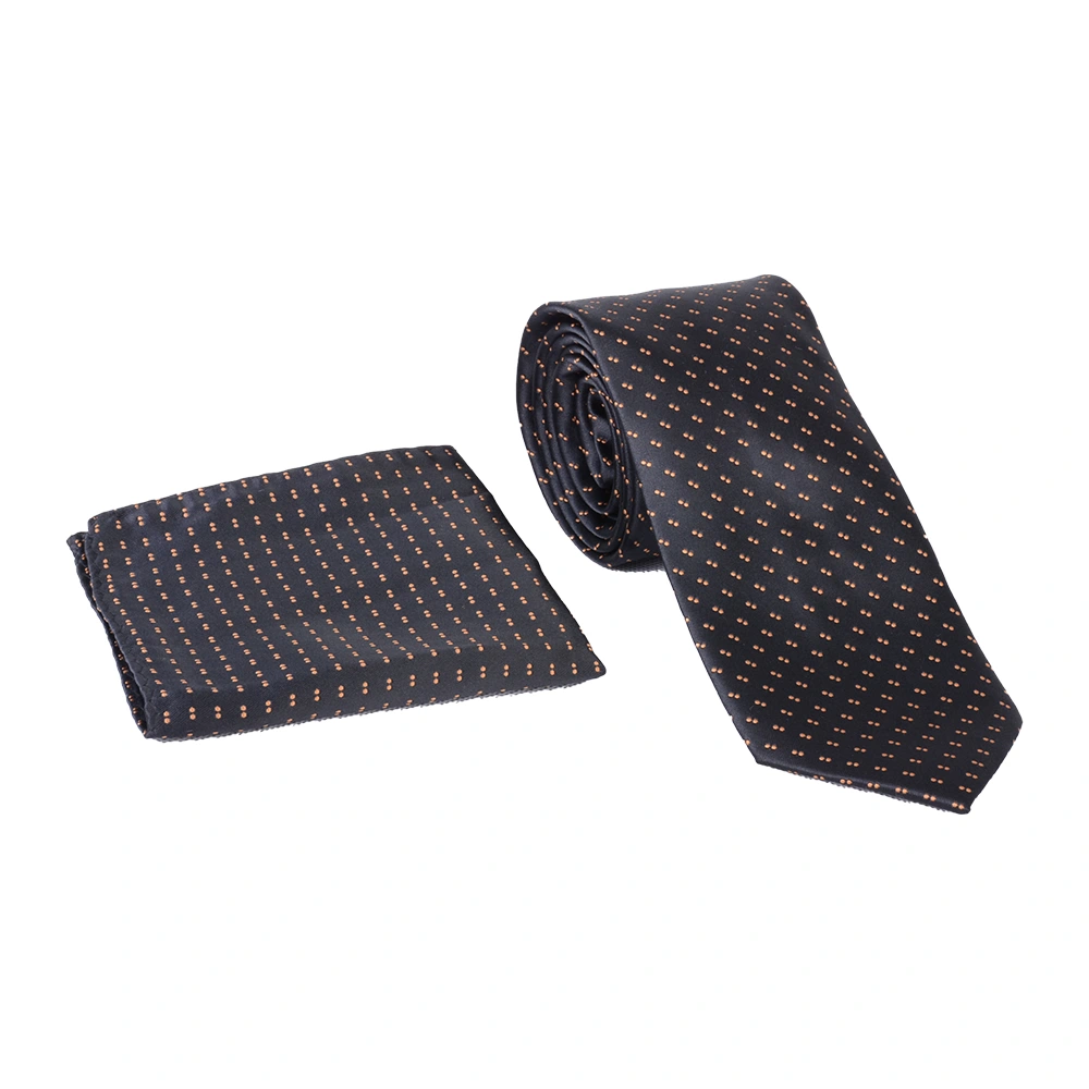 black-dotted-tie-set1-98112 ست کراوات و پوشت طرح دار خال خالی دراتی 98112
