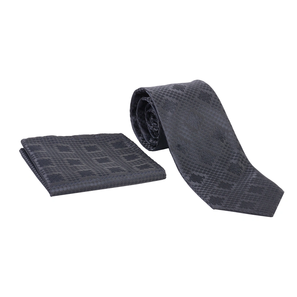 black-tie-square-set1-98114 ست کراوات و پوشت طرح دار شطرنجی با رنگ مشکی