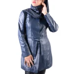 کت چرم طبیعی زنانه با رنگ سورمه ای