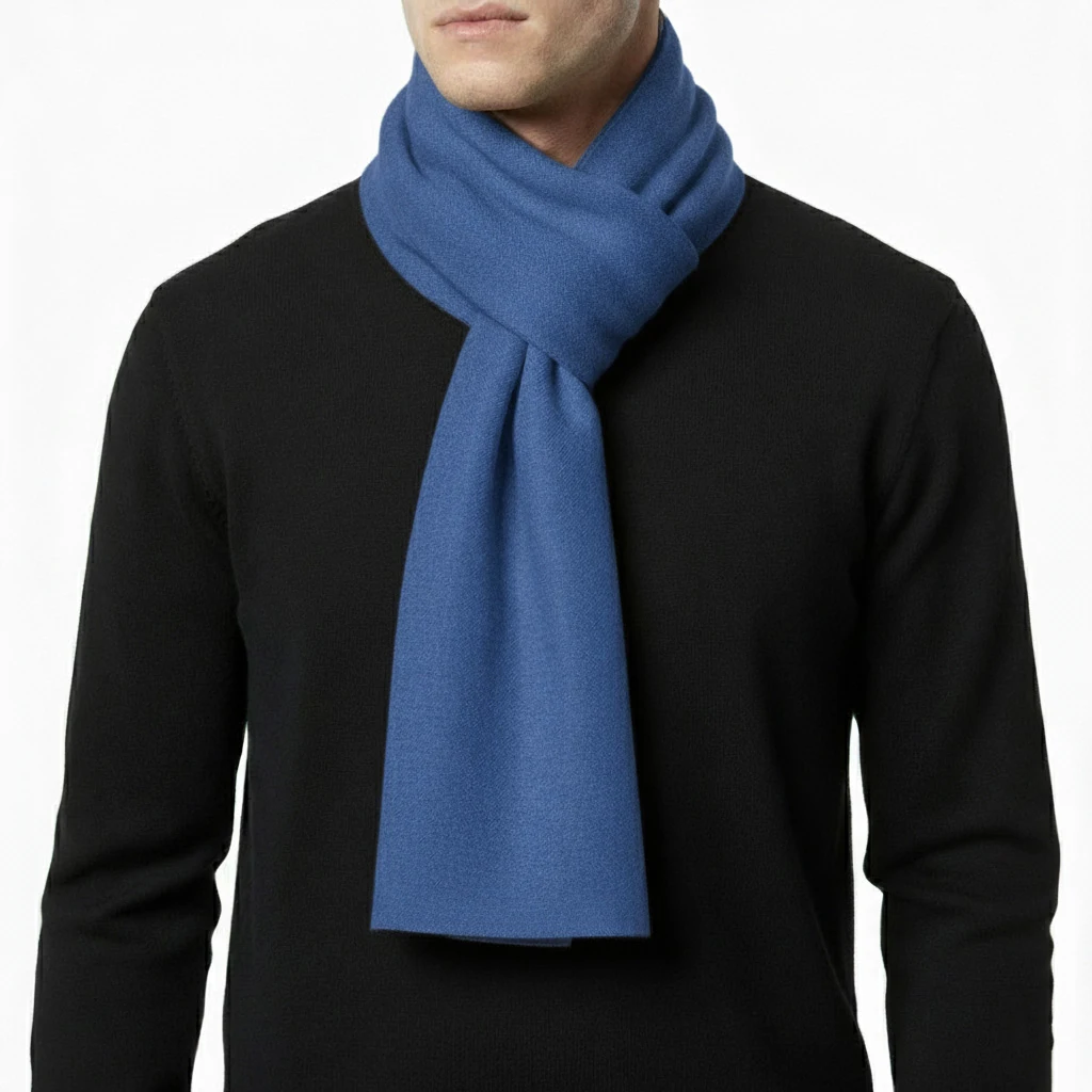 blue-simple-scarf2 تن پوش شال گردن آبی کاربنی ساده