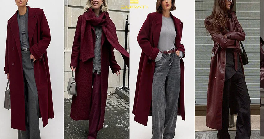 استایل اول: بارانی زرشکی و ترکیب کلاسیک