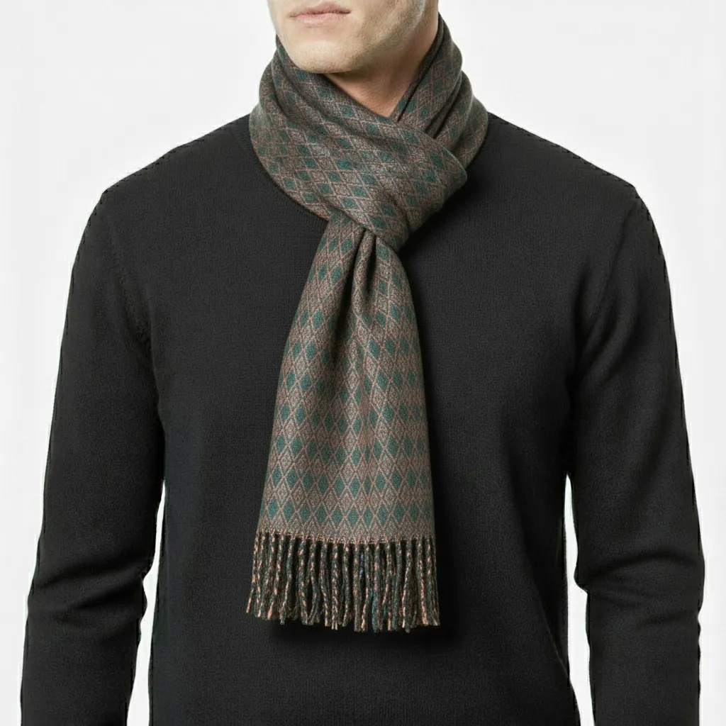 green-diamond-scarf425703 تن پوش شال گردن مردانه طرحدار سبز و بژ