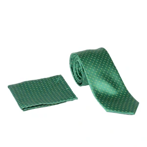 ست کراوات و پوشت سبز خال خالی