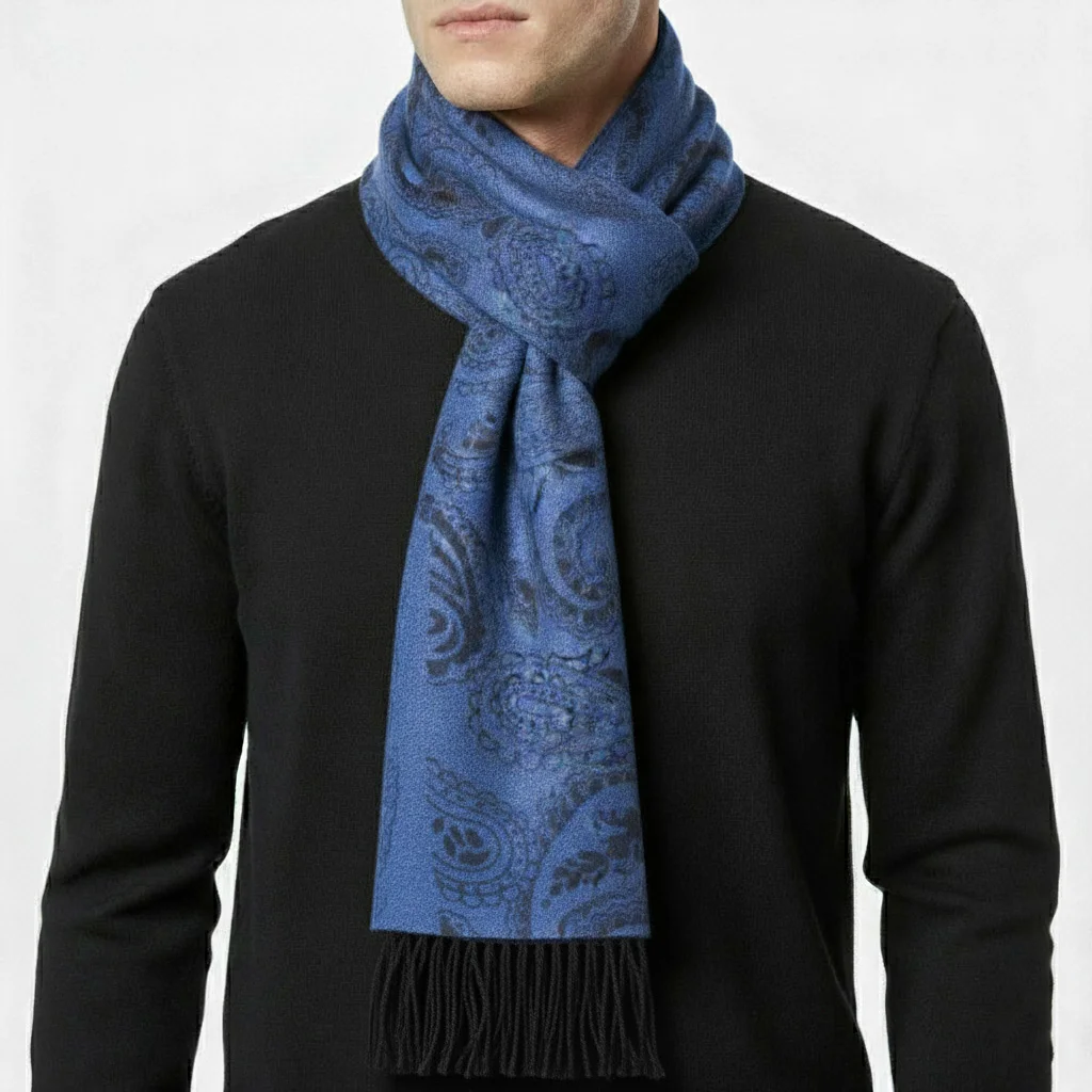 navy-blue-botejeghe-scarf429003 شال گردن مردانه طرح بته جقه ی آبی نفتی