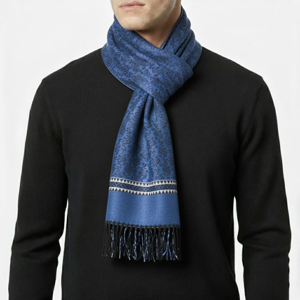 navy-blue-scarf3-4269 شال گردن طرح بته جقه - Image 1