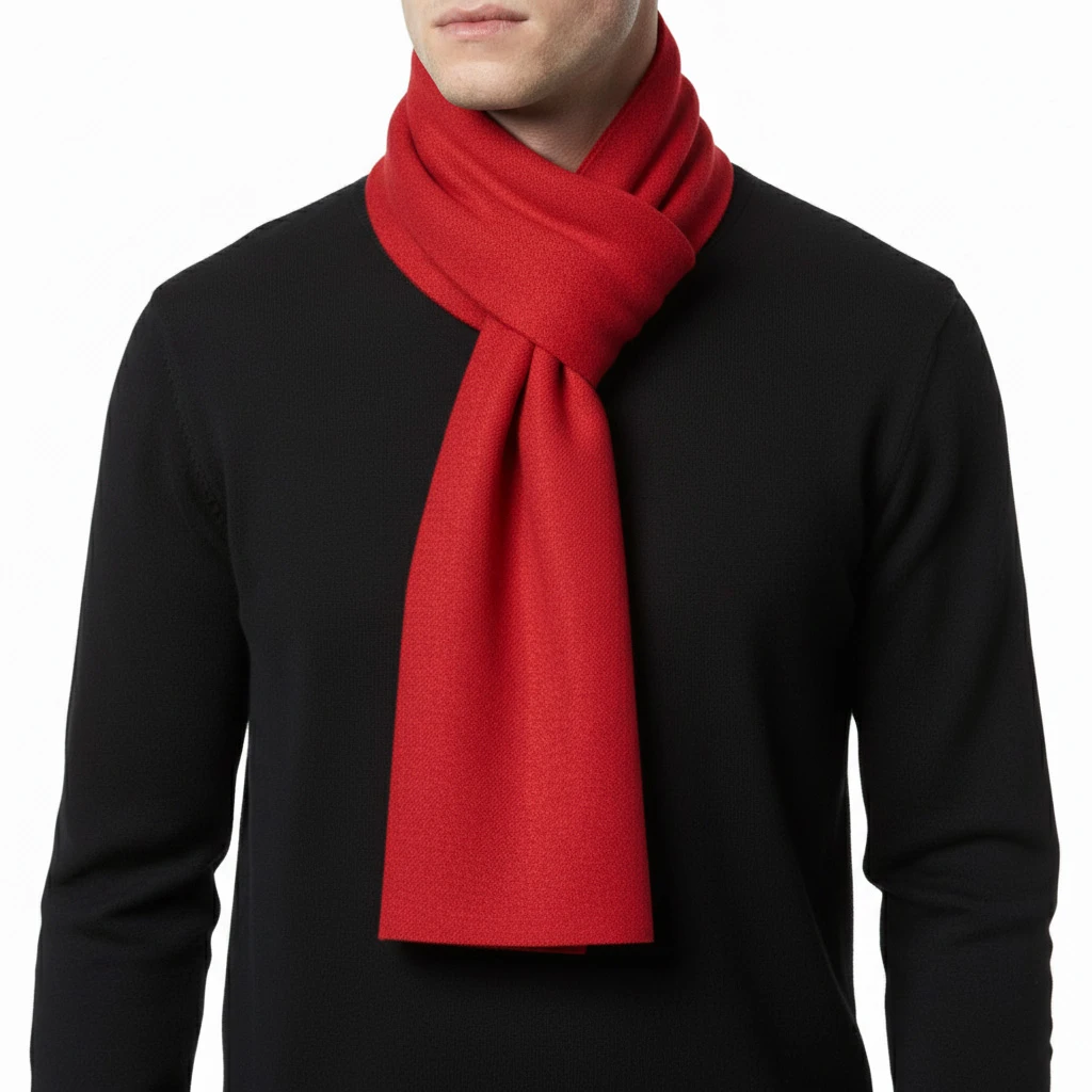 red-simple-scarf2 تصویر استایل شال گردن قرمز ساده