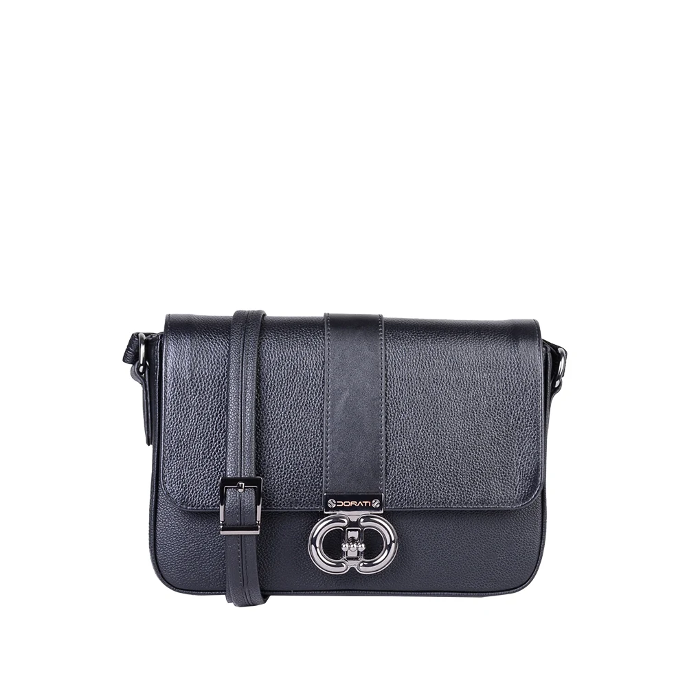 black-leather-bag609-1 نمای رو به رو کیف چرم سگک دار زنانه