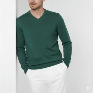 تصویر پلیور یقه هفت ساده مردانه سبز