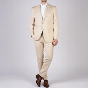 تن پوش کت و شلوار دو دکمه کرم راه‌راه