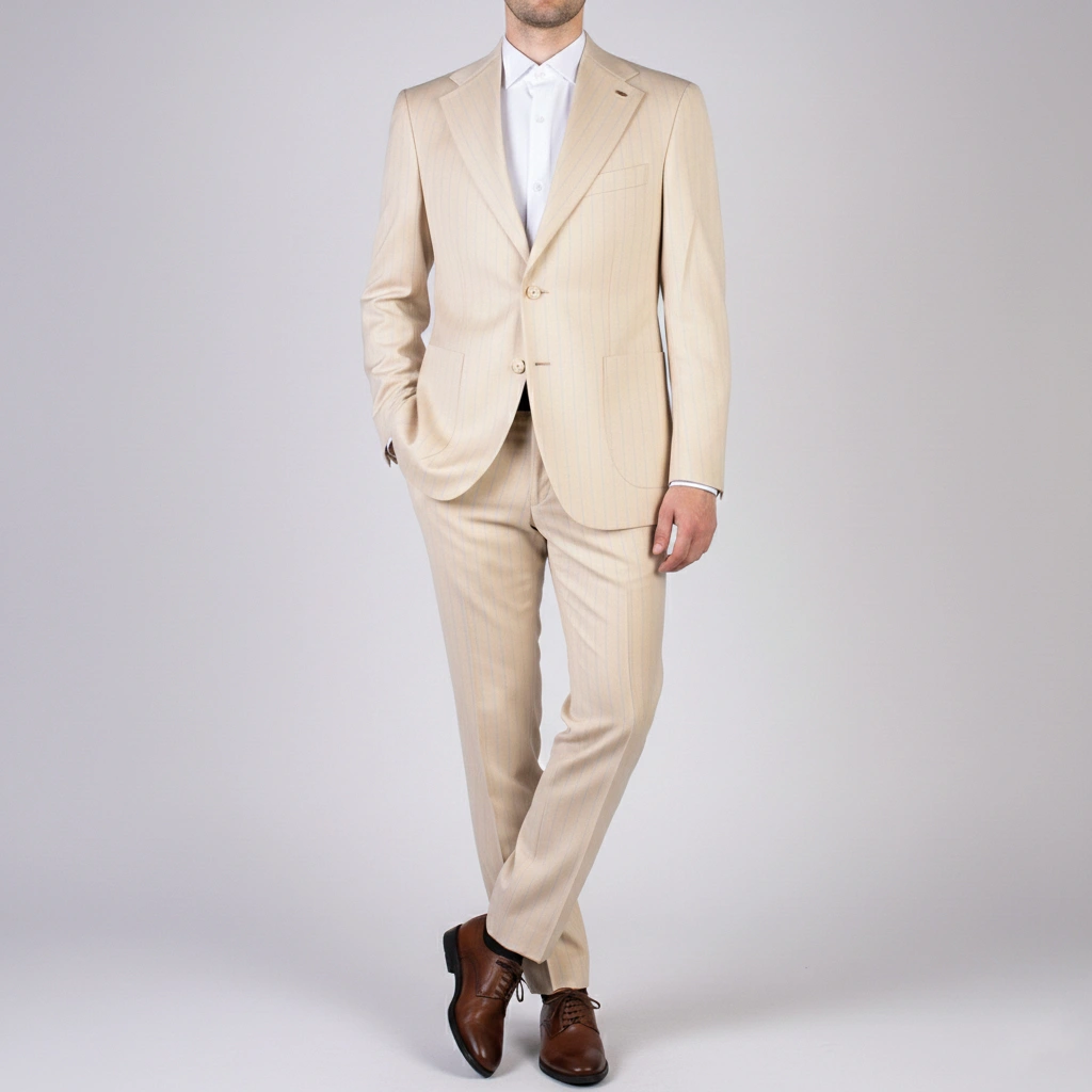 lightcream-striped-suits5 تن پوش کت و شلوار دو دکمه کرم راهراه