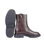 نمای بغل و زیره بوت چرم قهوه‌ای زنانه