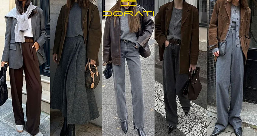 روشهای ست کردن لباس قهوهای و طوسی