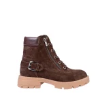 نمای بغل بوت چرم جیر زنانه قهوه ای