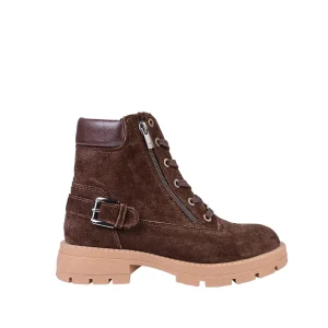 نمای بغل بوت چرم جیر زنانه قهوه ای