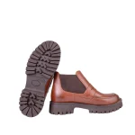 لوفر چرم زنانه قهوه ای دراتی با پاشنه عاج دار