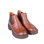 زاویه روبه رو لوفر چرم زنانه قهوه ای دراتی با پاشنه عاج دار