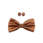 نمای رو به رو ست پاپیون و دکمه سرآستین عسلی لوزی مردانه