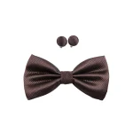 نمای رو به رو دکمه سرآستین و پاپیون قهوه‌ای شکلاتی