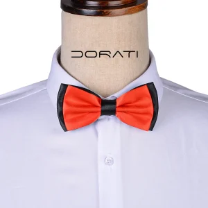 نمای رو به رو تن‌پوش پاپیون ساتن دو رنگ قرمز و مشکی