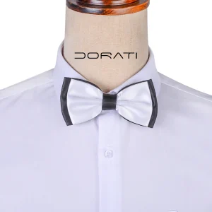 نمای رو به رو تن‌پوش پاپیون سفید مشکی