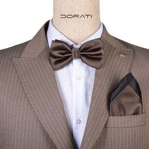 نمای تن‌پوش ست پاپیون و پوشت قهوه‌ای تیره