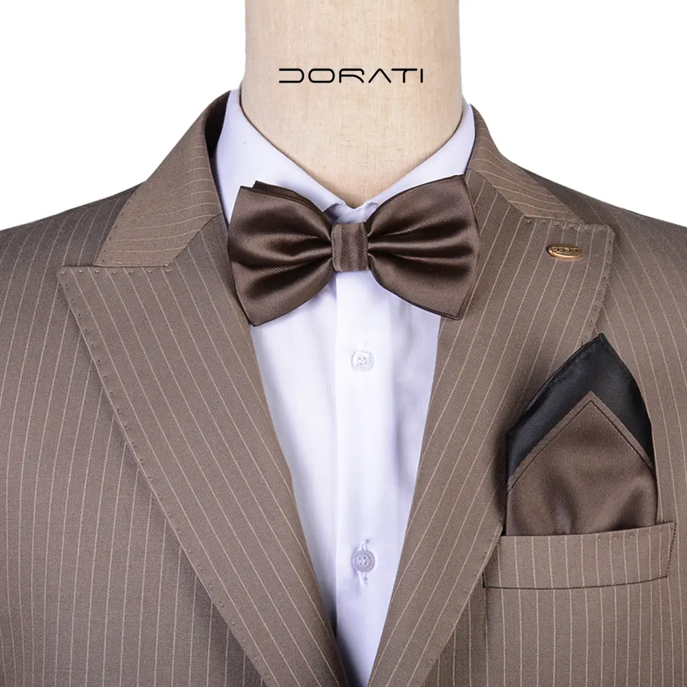 نمای تن‌پوش ست پاپیون و پوشت قهوه‌ای تیره