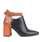 نمای بغل کفش چرم مشکی عسلی زنانه ۷۲۴